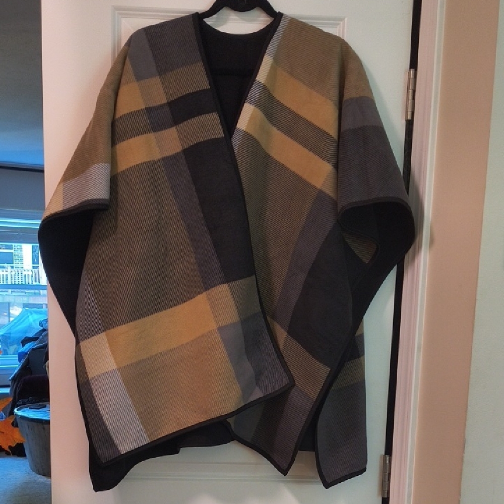 Plaid Open Front Poncho